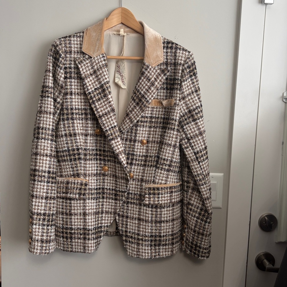 Mystree Beige And Gold Tweed Jacket